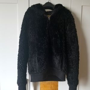 Black faux fur/fluff jacket/hoodie
